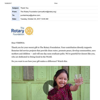 EMAIL FROM ROTARY FOUNDATION